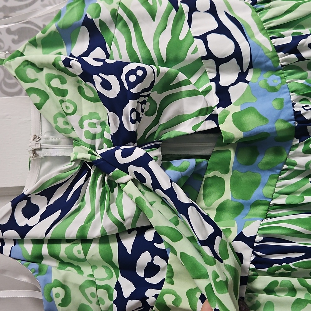 Vibrant Green and Blue Patterned Maxi Dress - Picture 2 of 4